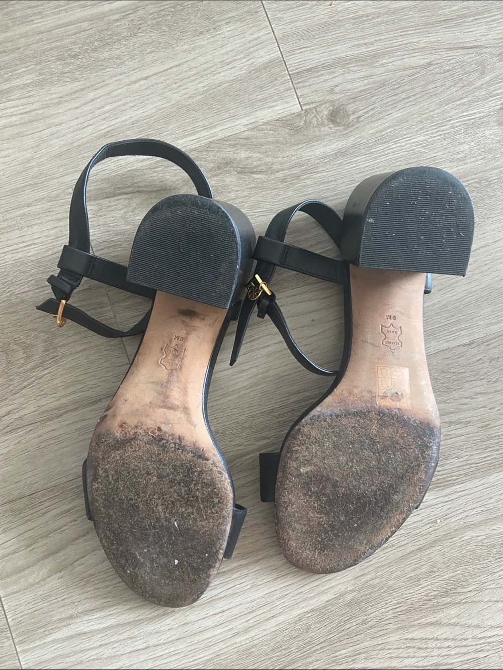 Tory Burch Black Leather Ankle-Strap Block Heel Sandals - Picture 3 of 4
